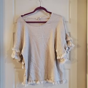 Bell sleeve blouse with fringe sleeves